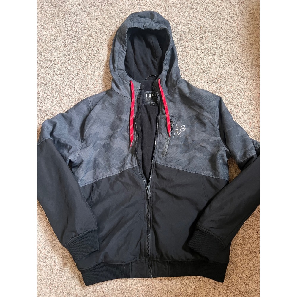 Fox Racing Heritage Forged Camo Hooded Jacket Mens Large Black Grey Full Zip L
